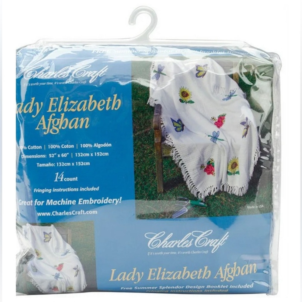 Charles Craft Lady Elizabeth Afghan 14 Ct Cross Stitch 52"x60" 100% Cotton  NEW